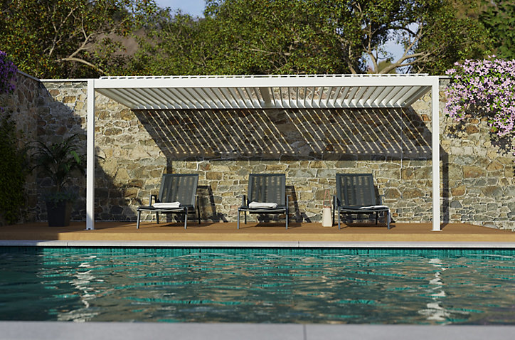 Pergola manuelle bioclimatique murale aluminium Cameo 5,84 x 3,11 m