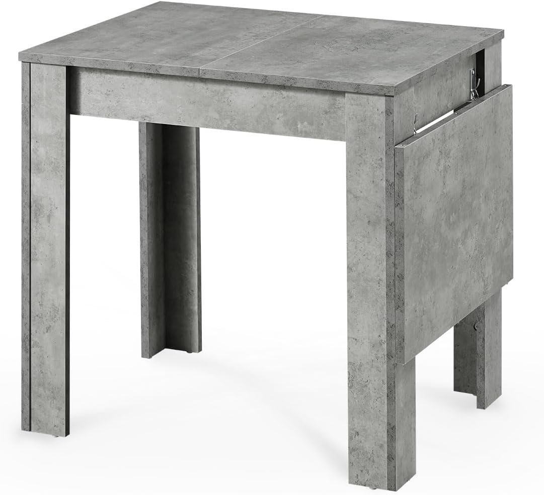 B&D home® LIVIUS Esstisch, ausziehbar 80–120 x 60 cm – moderner Küchentisch in Beton Optik, platzsparend mit integrierter Aufbewahrung für Einlegeplatten, Holztisch für Küche & Esszimmer