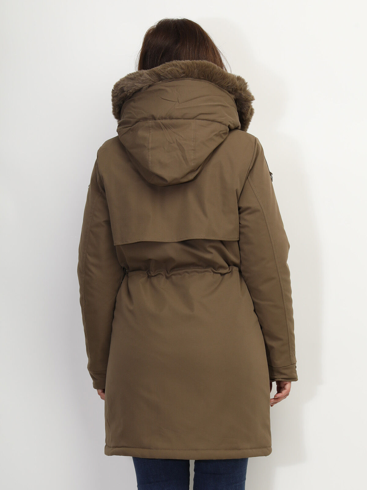 Manteau parka avec détails fausse fourrure- Kaki