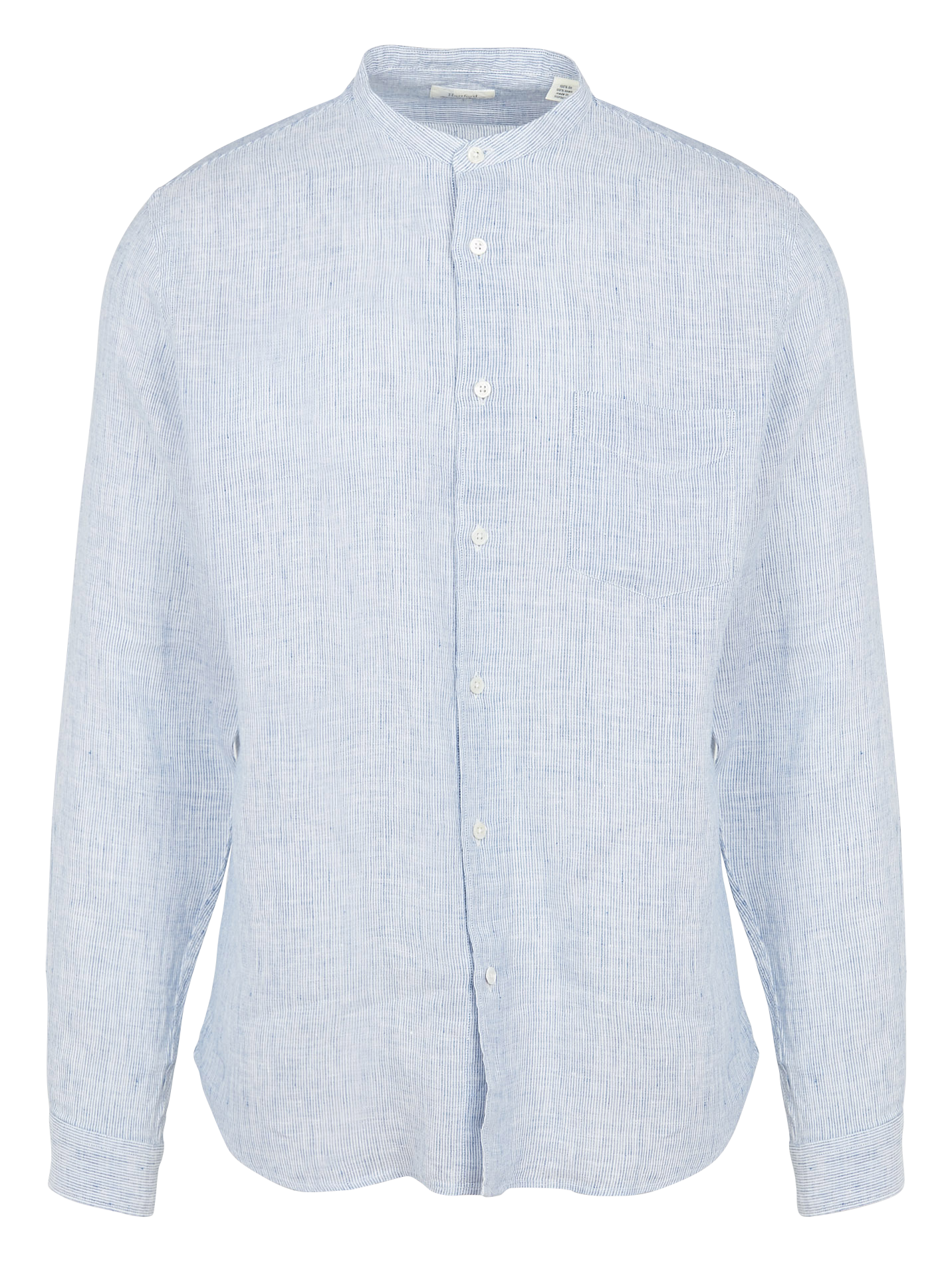 Chemise col rond regular-fit à rayures en lin | Bleu