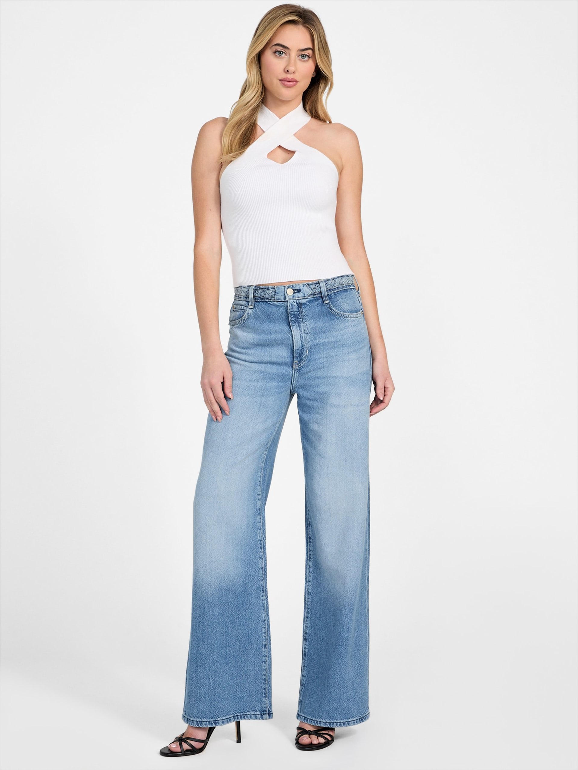 Calça jeans Eco Featherweight Trançada de Pernas Largas
