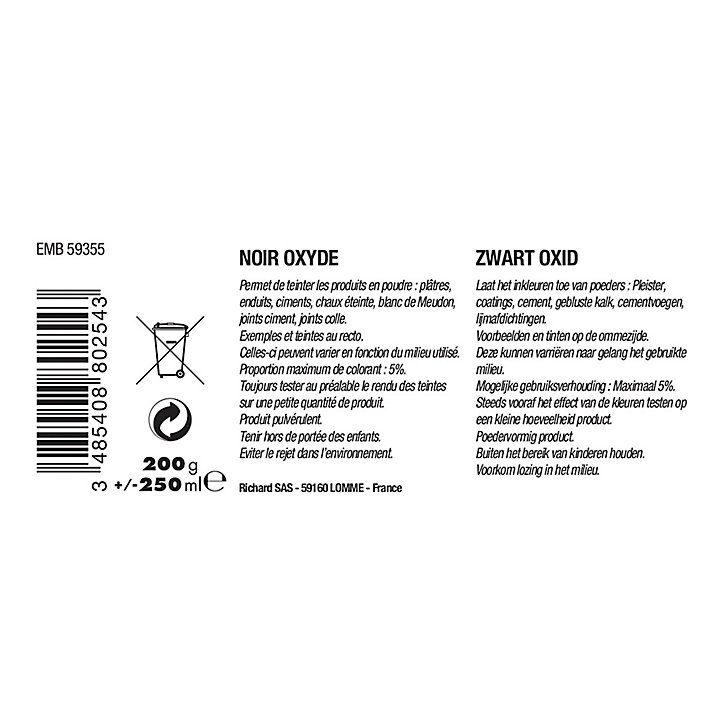 Pigment en poudre La malle aux couleurs noir oxydé 250ml