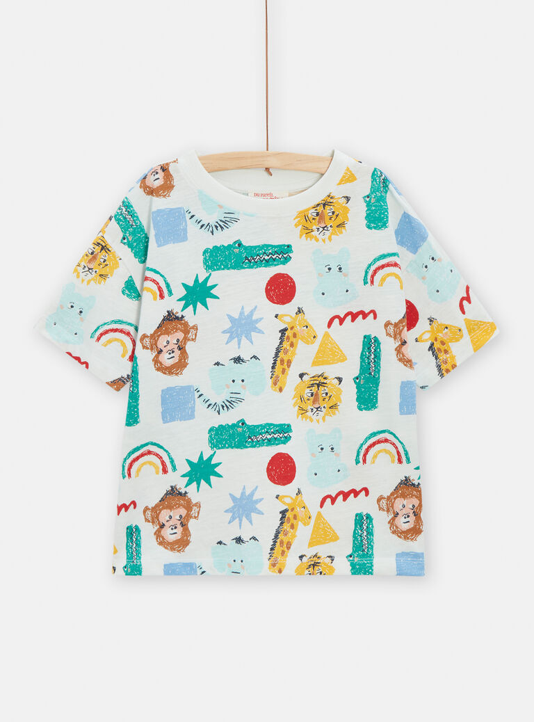 T-shirt écru imprimé animalier pour garçon