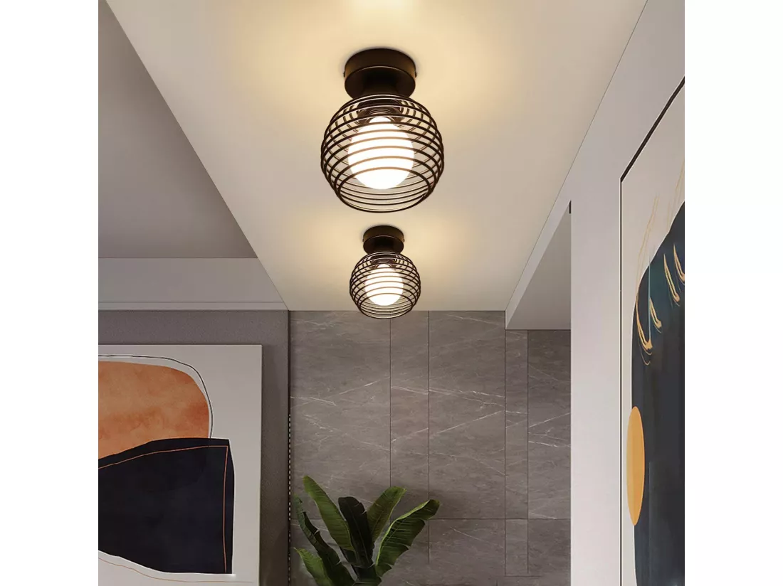 NETTLIFE Plafonnier vintage plafonnier 2 lampes de couloir rétro noir E27 max.40W Sans ampoules