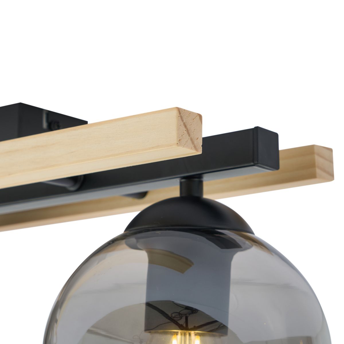 Moderne plafondlamp zwart met hout en smoke glas 3-lichts - Aleks