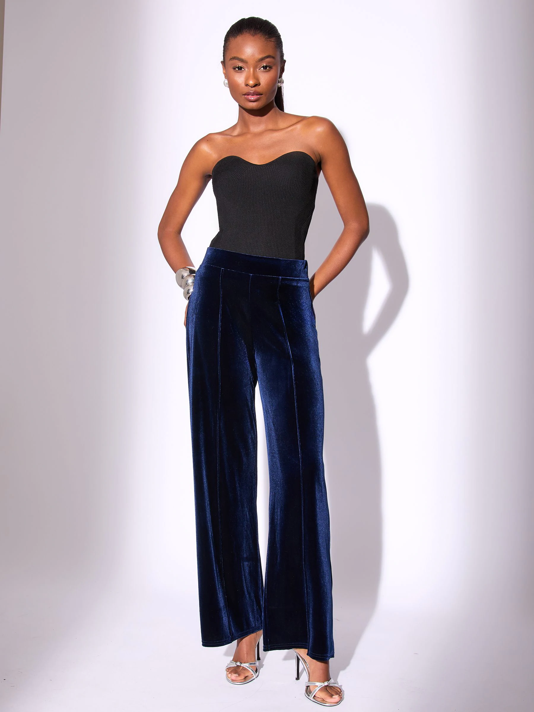 Marineblauw - Lipsy Velvet Wide leg Trousers