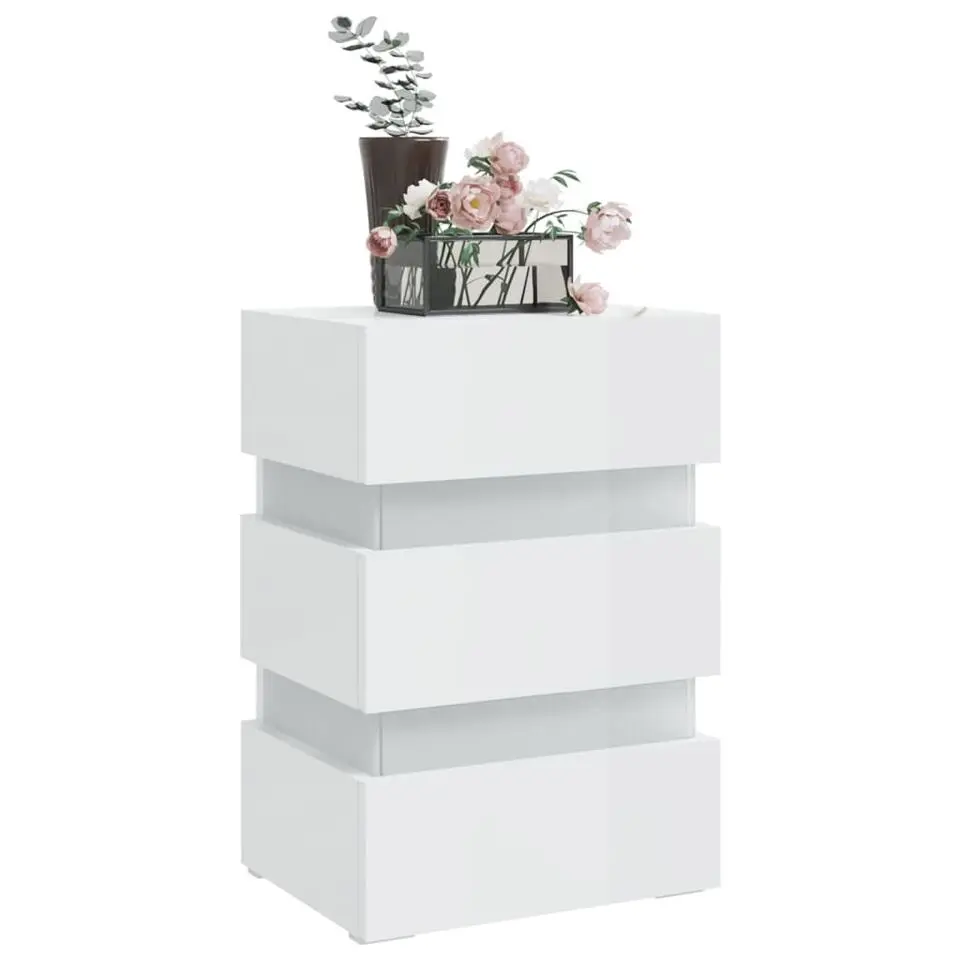 VidaXL Nachtkastje LED 45x35x67 cm bewerkt hout hoogglans wit