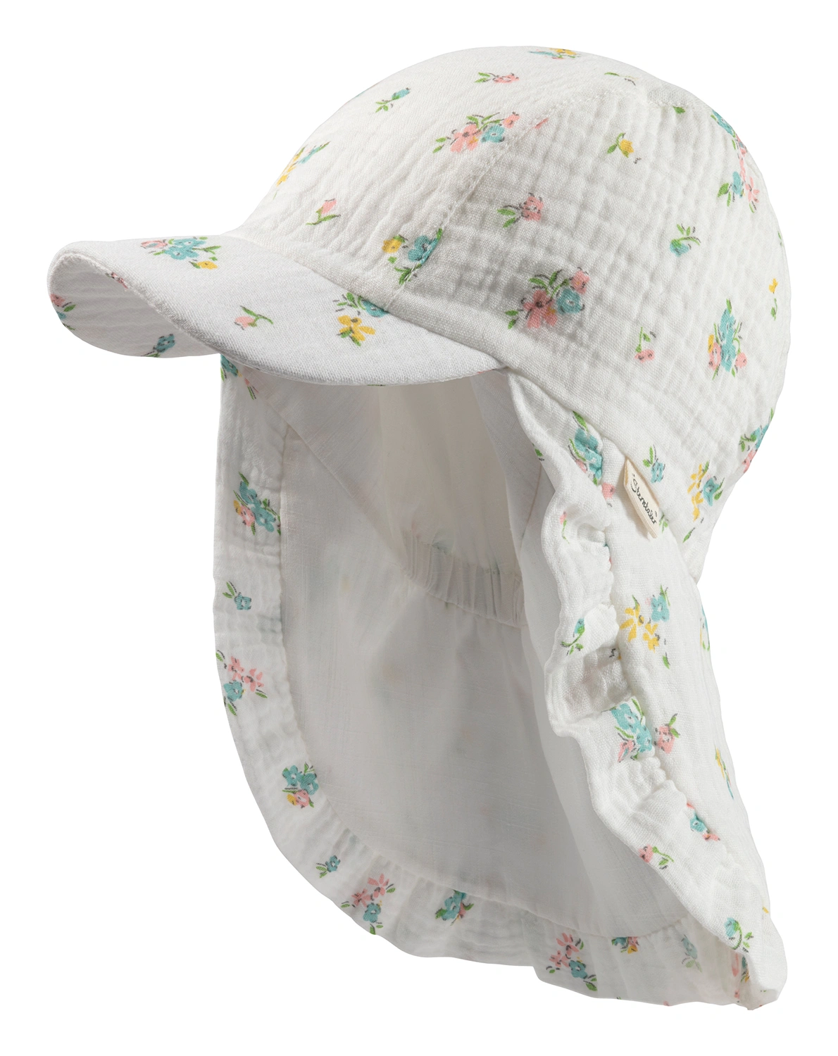 Schirmmütze BLÜMCHEN mit Nackenschutz in ecru