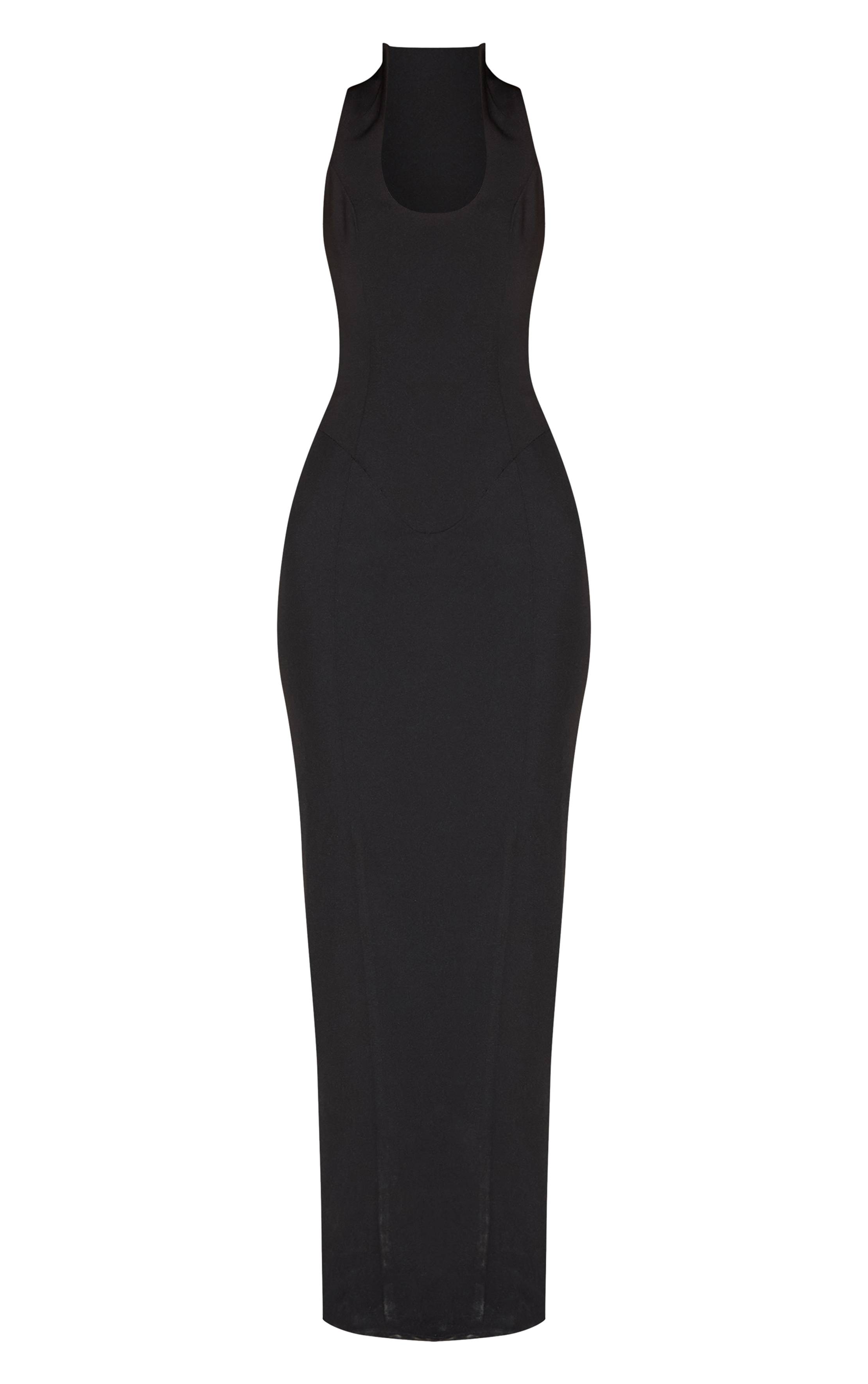 Noir Robe Longue Tissée Vert Menthe À Encolure Dégagée