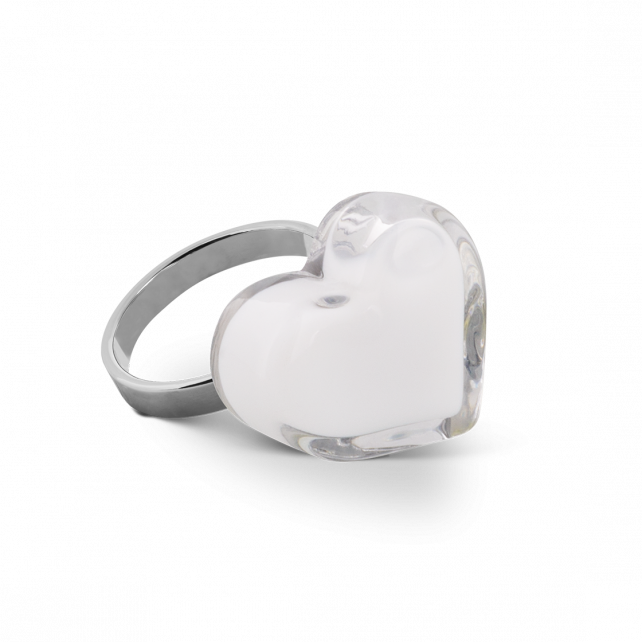 Bague en verre soufflé - Coeur Nano Milk