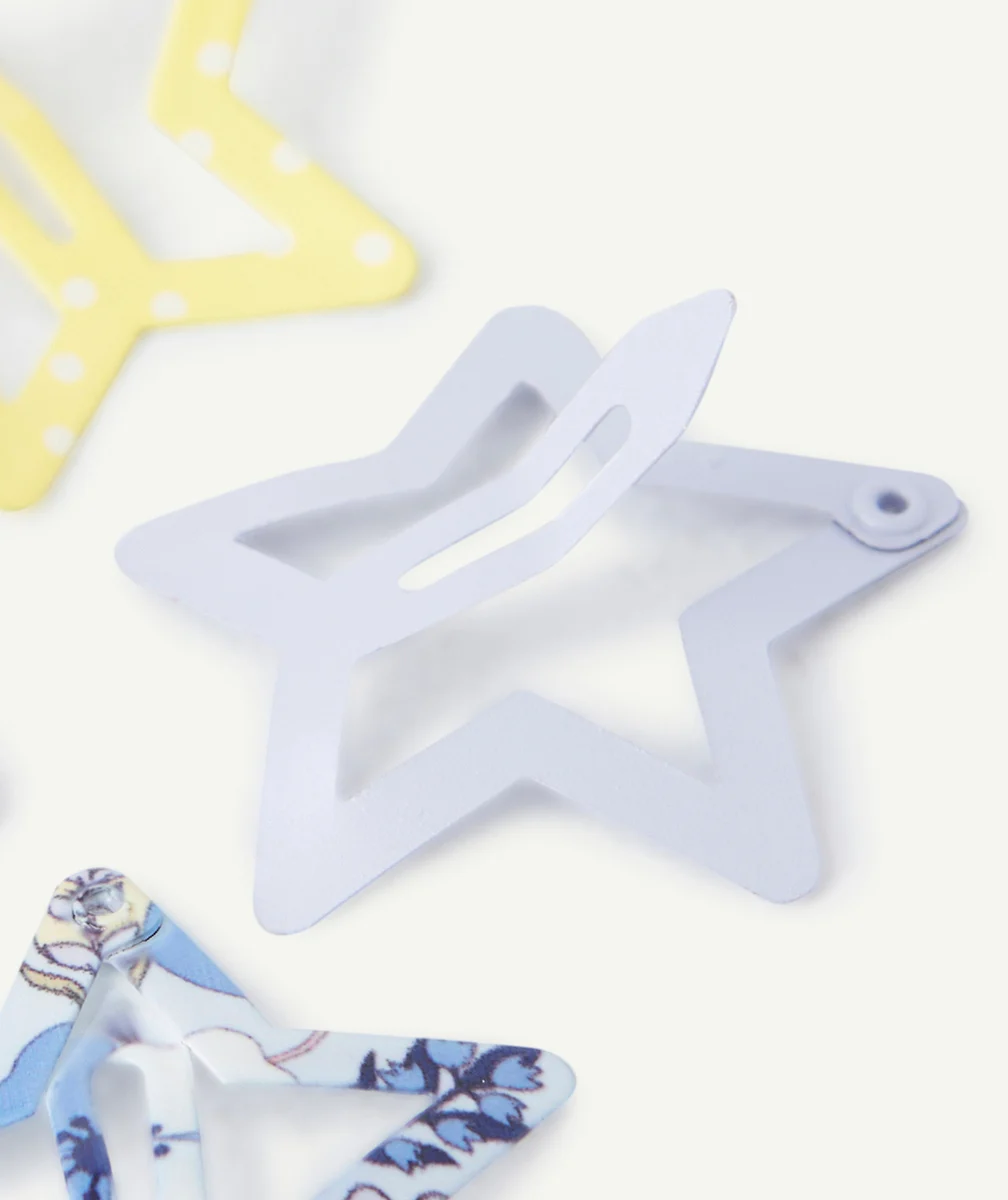 LOT DE 4 BARRETTES BÉBÉ FILLE ÉTOILES AVEC IMPRIMÉ FLEURI ET POIS