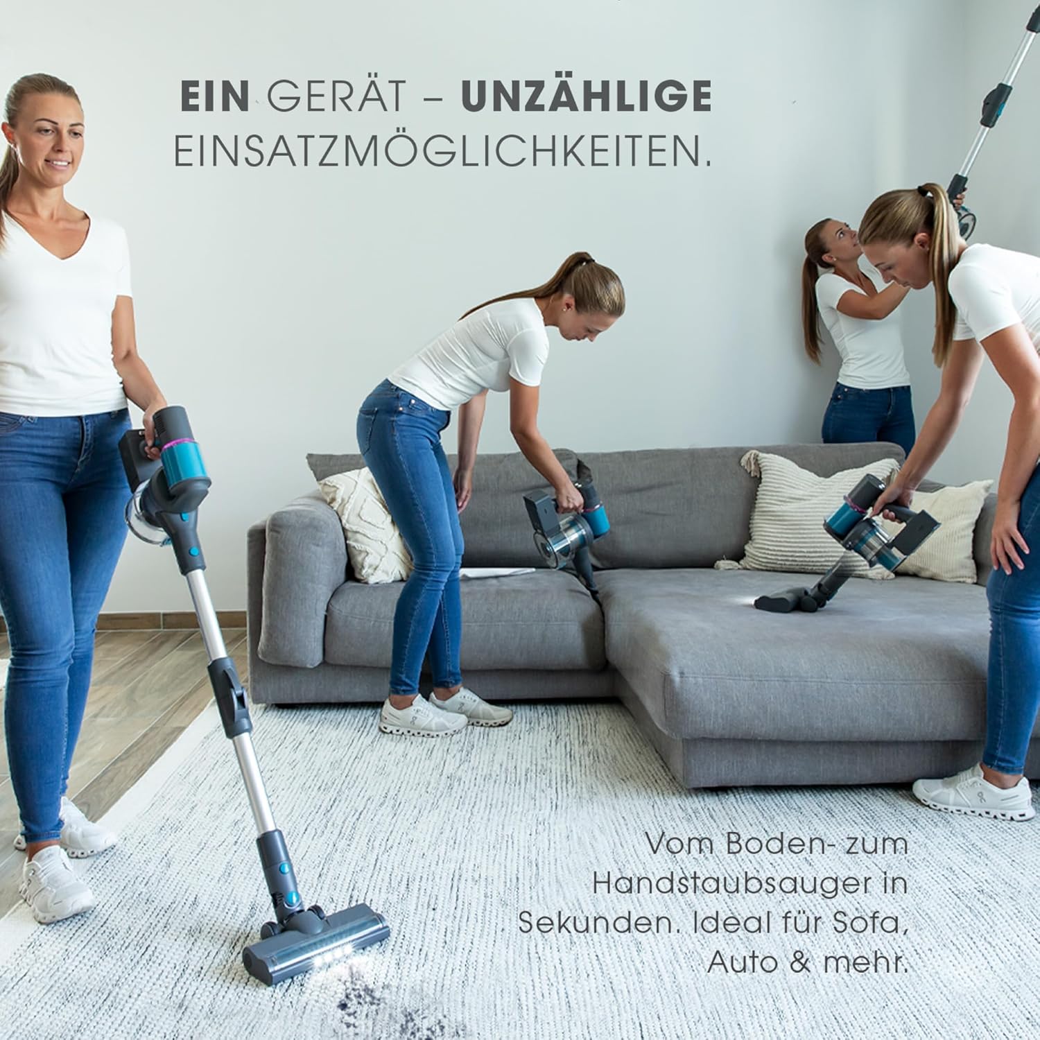 LIVINGTON Sense IQ - Akku Staubsauger kabellos - Handstaubsauger mit Schmutzerkennung & 4-Fach-Filter - Akkusauger mit LED-Bürste & Knickgelenk - leiser Staubsauger ohne Beutel - Akkustaubsauger