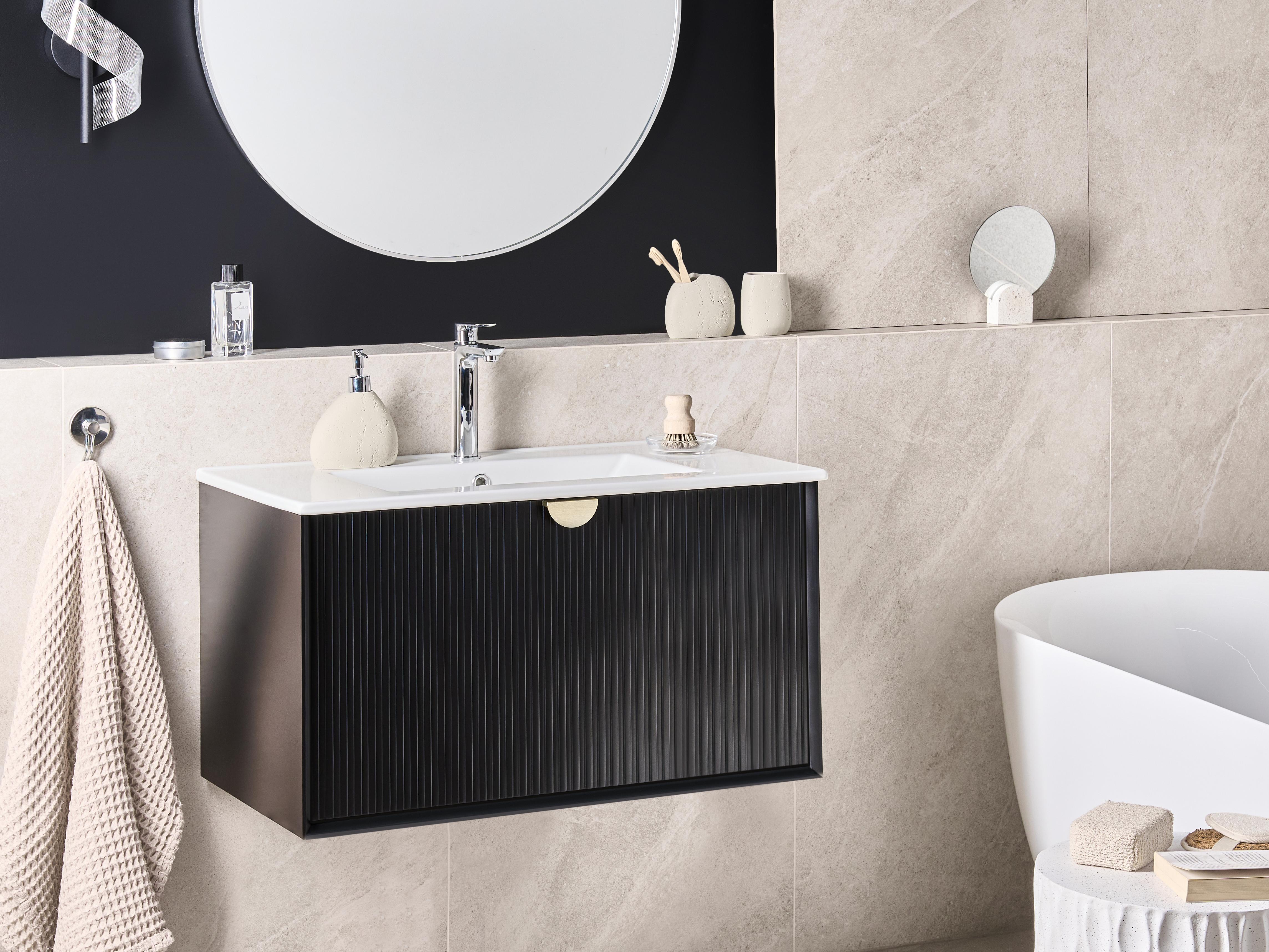 Wandgemonteerd meubel met wastafel BONAIRE Zwart