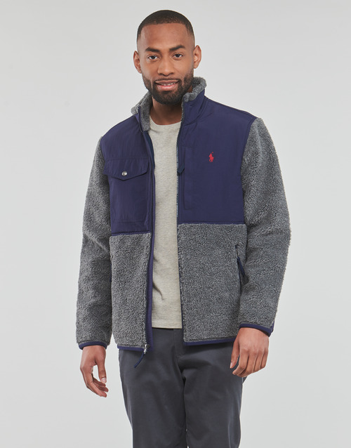 Polo Ralph Lauren - POLAIRE SHERPA ZIPPEE Gris / Marino