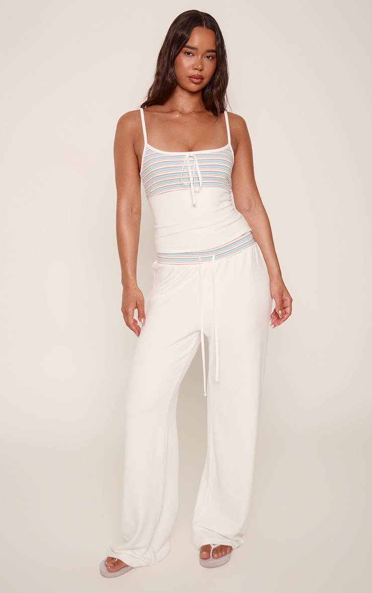Blanc Jogging À Jambe Droite Avec Taille À Rayures Douces