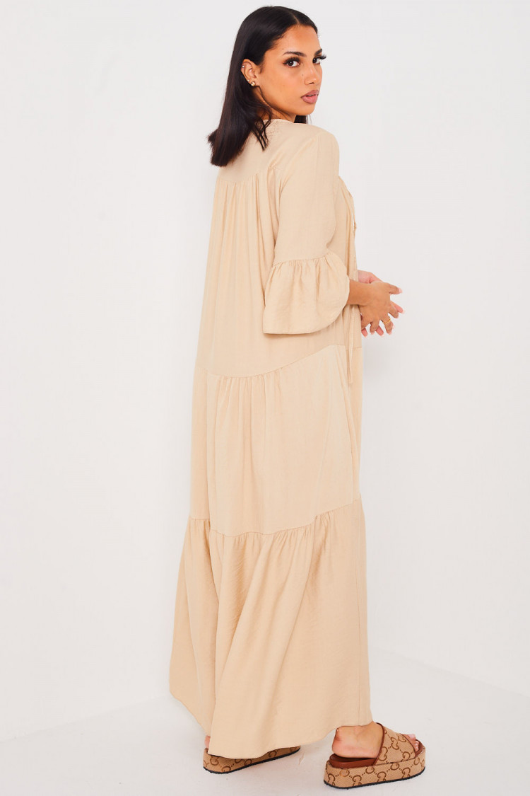 Robe longue évasée beige