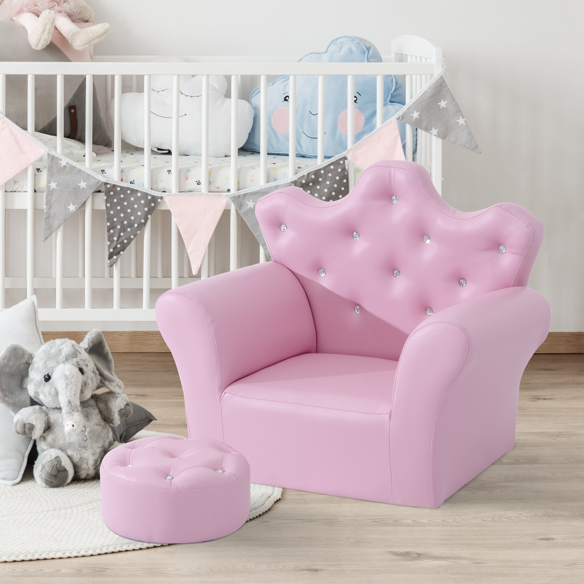 HOMCOM Kindersessel mit Kristallknöpfen rosa 58 x 40,5 x 49 cm (LxBxH)