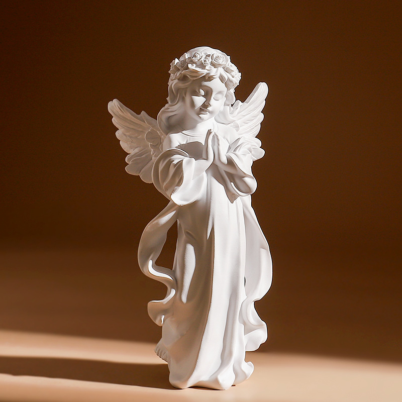 (20x10cm) Betender Engel Home Deko Accessoire Mini Gedenk Statue Grabschmuck - Weiss