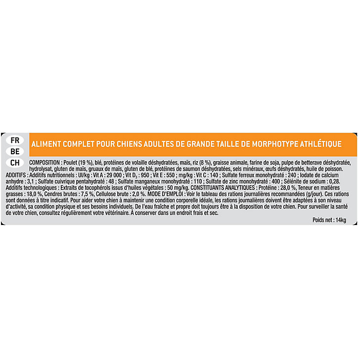 Croquettes pour chien Pro Plan Large Athletic Adult riche en poulet et riz 14kg