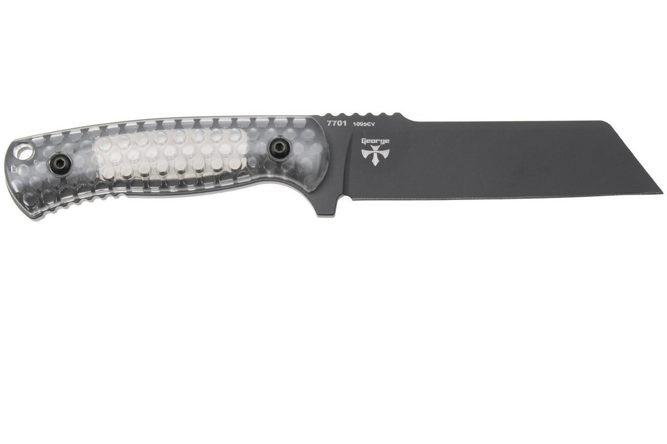 KA-BAR Cool Name 7701, Black 1095 Cro-Van Sheepsfoot, Transparent Honeycomb Smoke Polycarbonate, vaststaand mes, Les George design