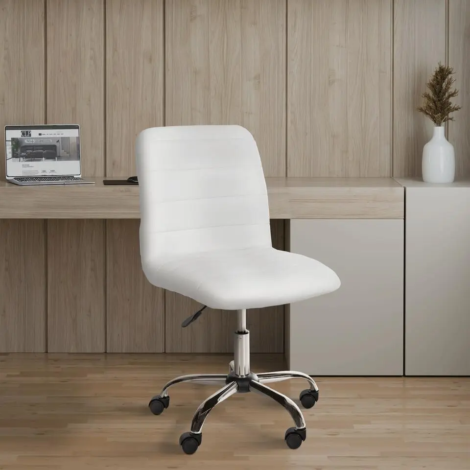 CLP Bureaustoel Redding chroom Frame - Kunstleer - wit