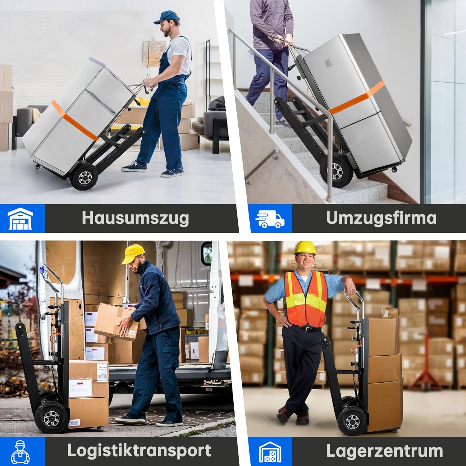 1250W Elektrische Sackkarre mit Gummiketten, Elektrischer Treppensteiger 900lbs Tragkraft, Treppen & Abstiege BewäLtigen, Schwere Treppensteiger mit Sicherheitsseil & Luftpumpe für Möbeltransportieren