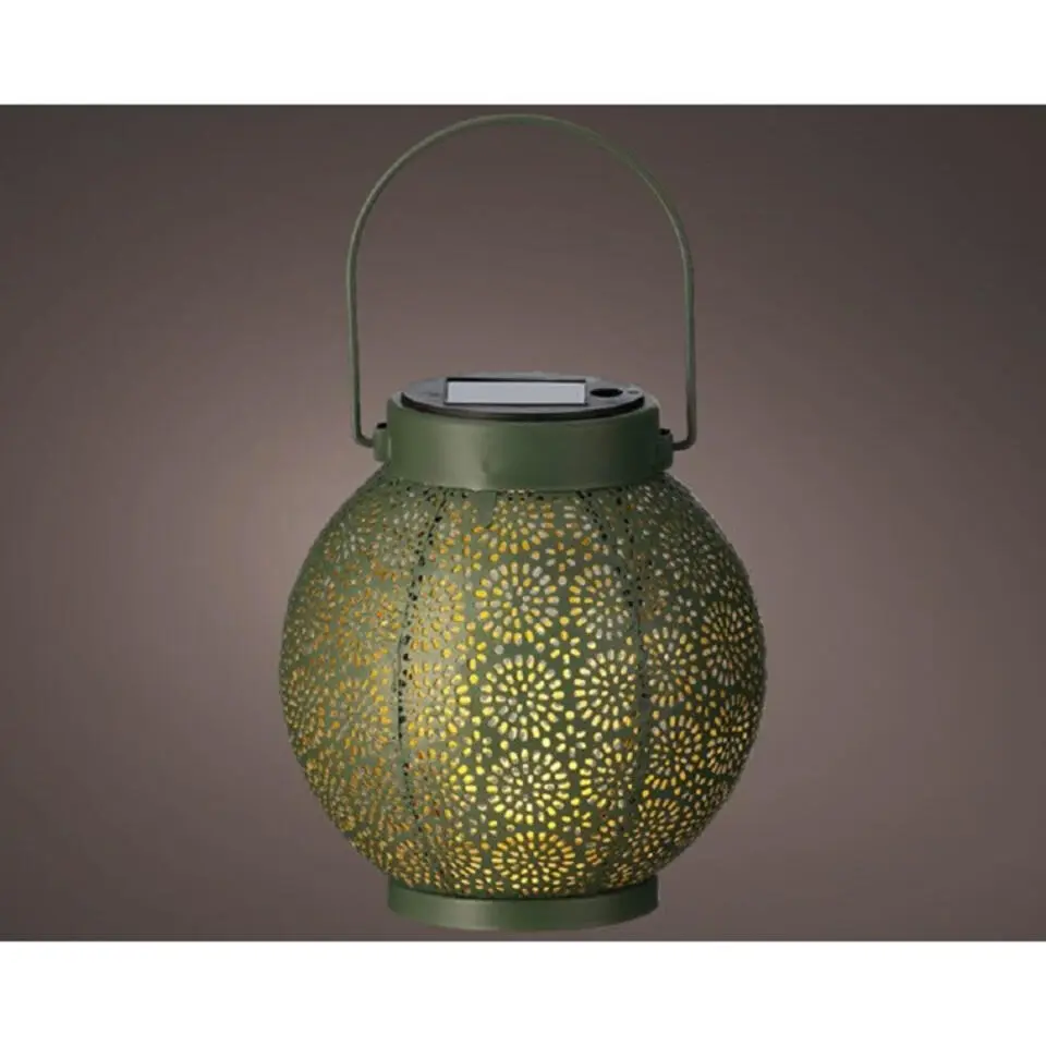 Lumineo Lantaarn - solar - groen - metaal - cirkel patroon - 16 cm