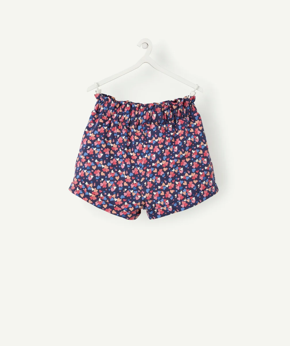 SHORT BÉBÉ FILLE EN COTON BIOLOGIQUE BLEU MARINE IMPRIMÉ COEURS