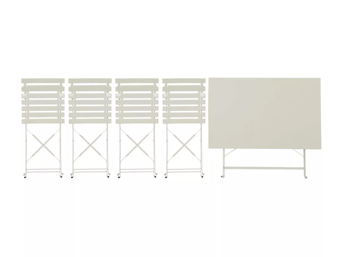 Table de jardin bistrot pliante métal + 4 assises 110 x 70cm. avec quatre chaises pliantes. acier thermolaqué