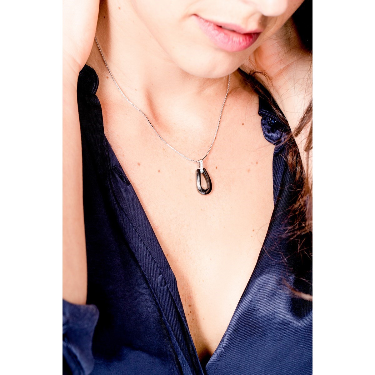 Collier mono-motif en Argent 925 millièmes et céramique - blanc brillant