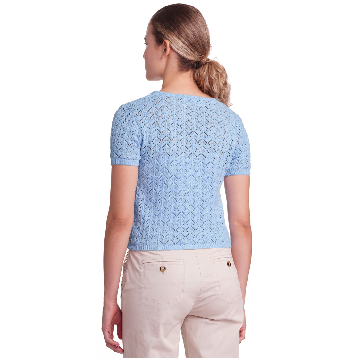 Gina Damen Strickjacke mit Ajour-Muster hellblau