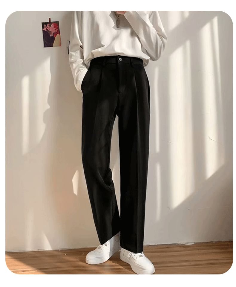 Craltuxe - Mid Rise Plain Straight Leg Dress Pants