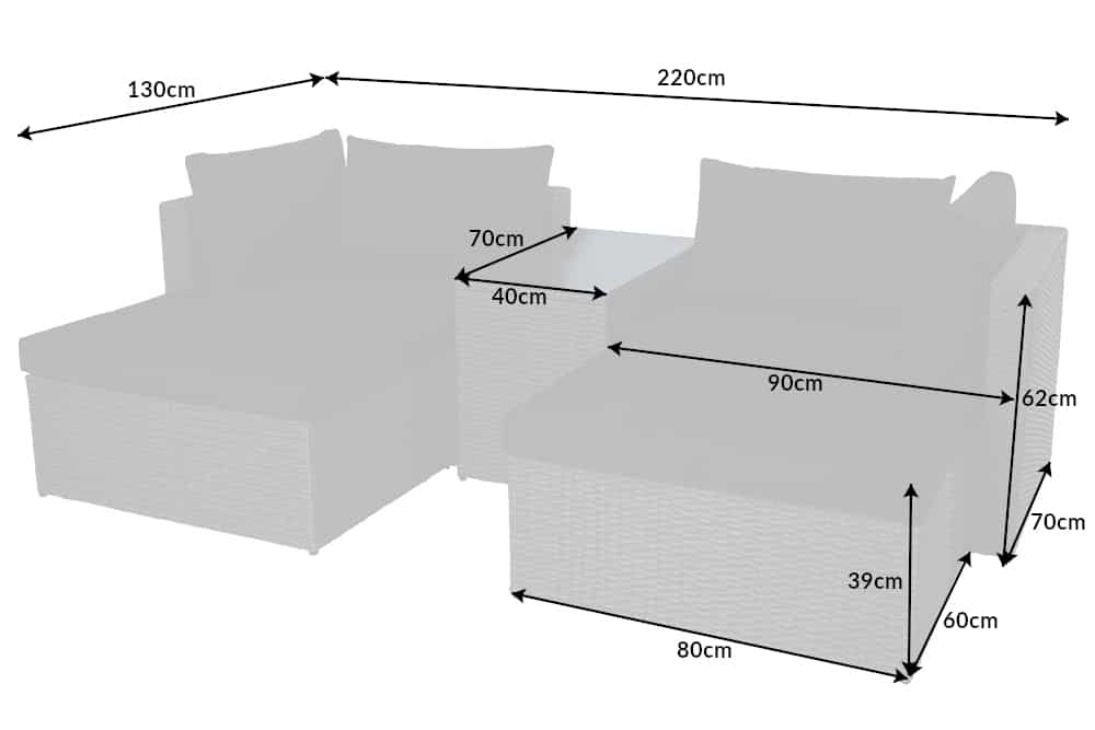 Outdoor Gartenlounge Set XXL MODULAR grau Polyrattan Sitzgruppe wetterfest inkl. Kissen