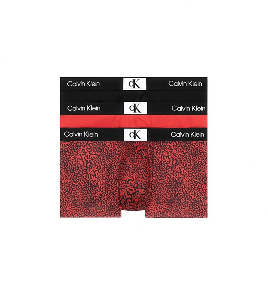 Conjunto de 3 Cuecas Boxer Calvin Klein CK96 com Estampa Animal, Vermelhas e Pretas