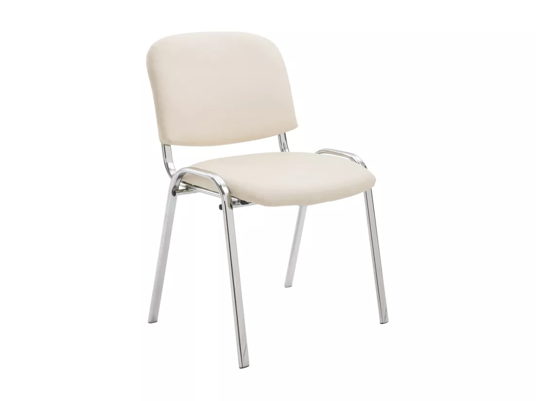 Chaise de salle à manger - Similicuir & Métal chromé - Crème - Ken