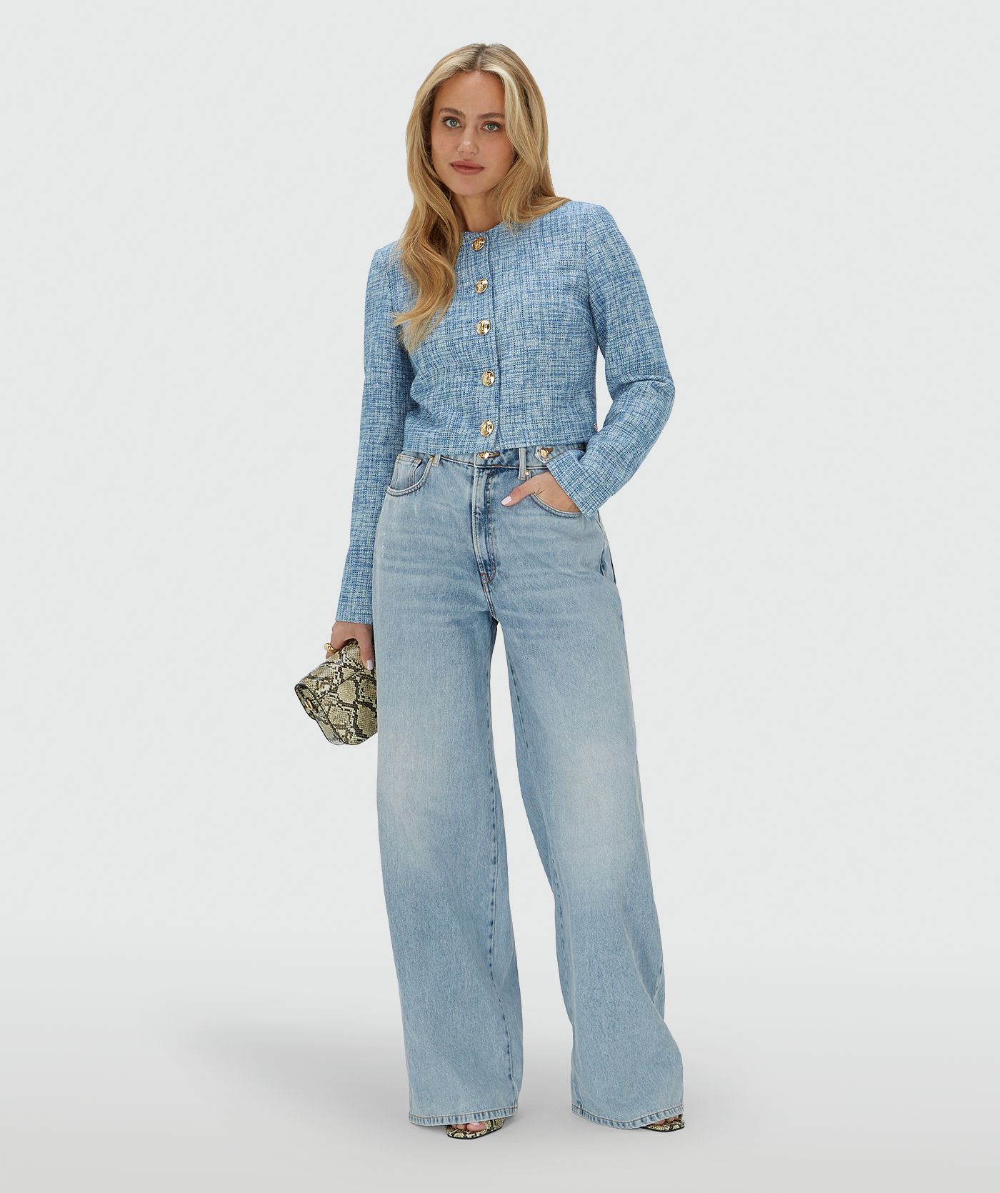 JV-REMI cropped blazer met lurex - blue bouclé