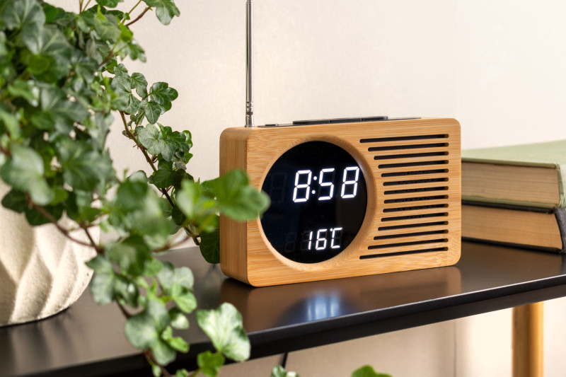 Alarm Clock Retro Radio Bamboo