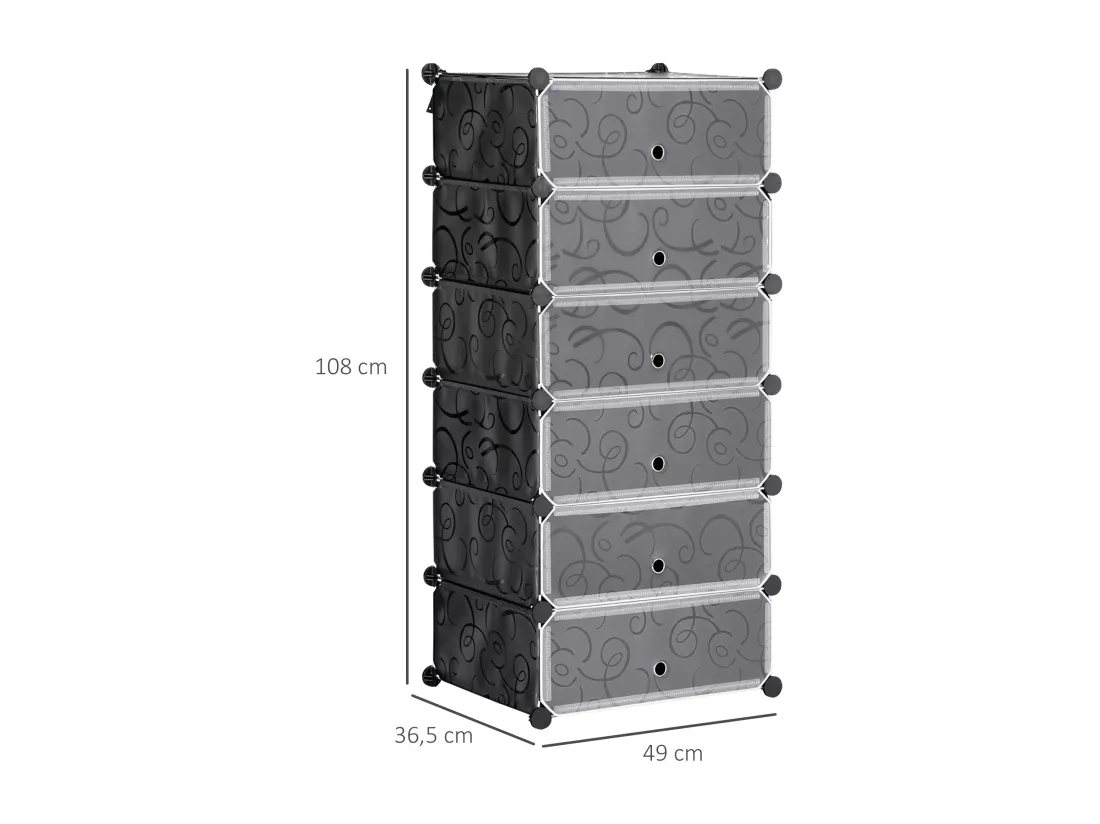Meuble de rangement à chaussures modulable 6 casiers rectangulaires empilables noir blanc