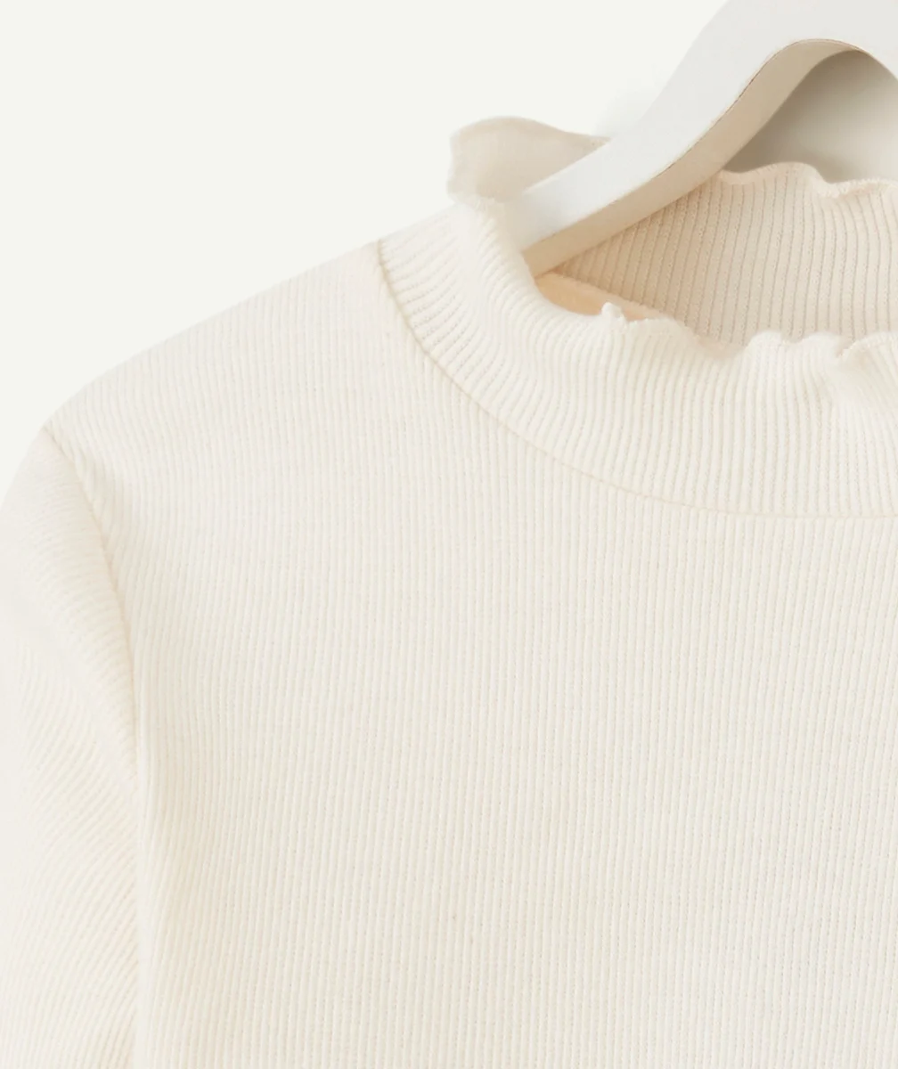 SOUS-PULL À CÔTES FILLE EN COTON BIOLOGIQUE BLANC