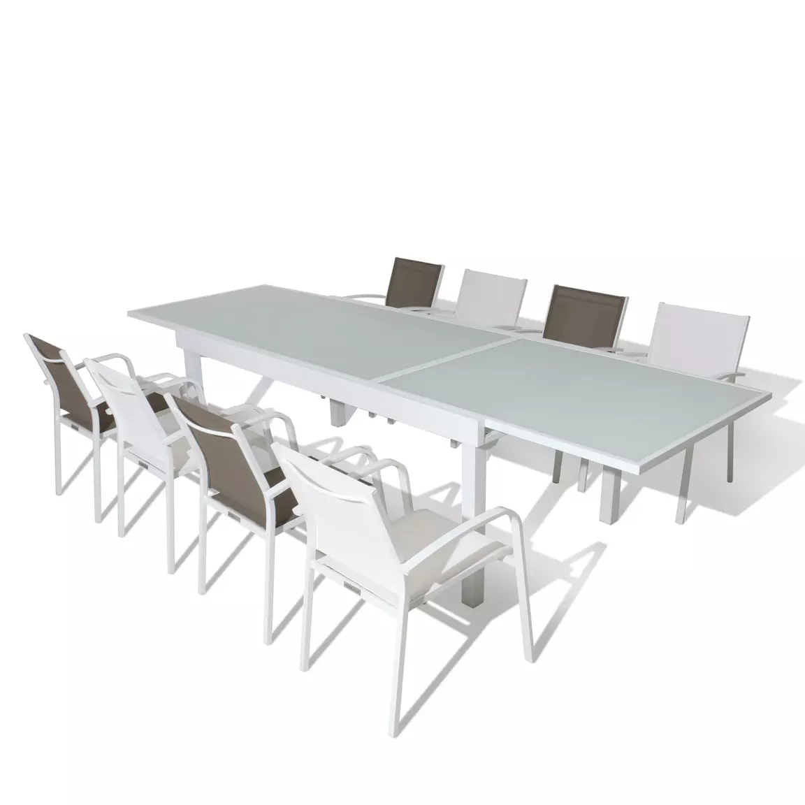 Table de jardin extensible en verre 10 places (135/270 x 90 cm) Murano Blanc