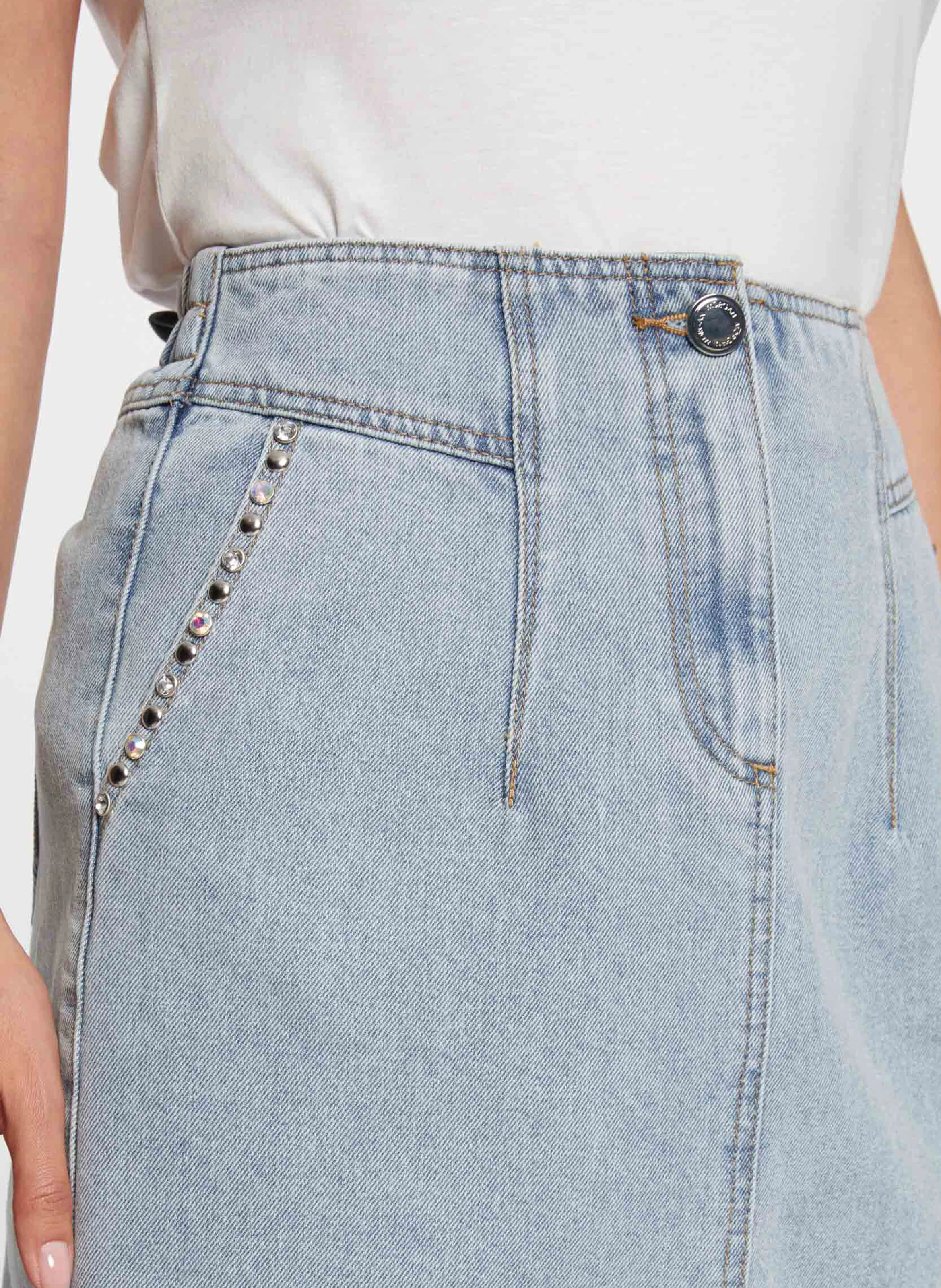 JAQUA - Jupe courte droite en denim de coton | Bleu