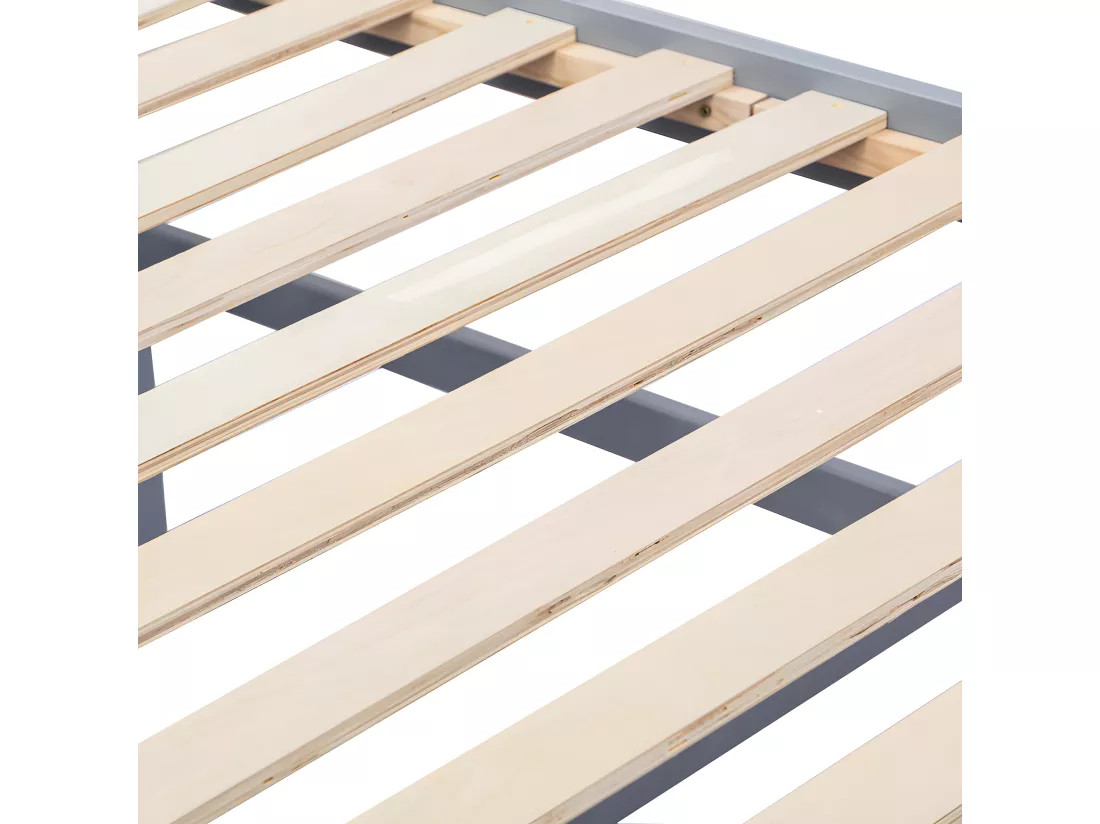 Lit gigogne en bois massif - 90x190cm - avec 2 tiroirs et Port de charge USB sur l'étagère - Gris
