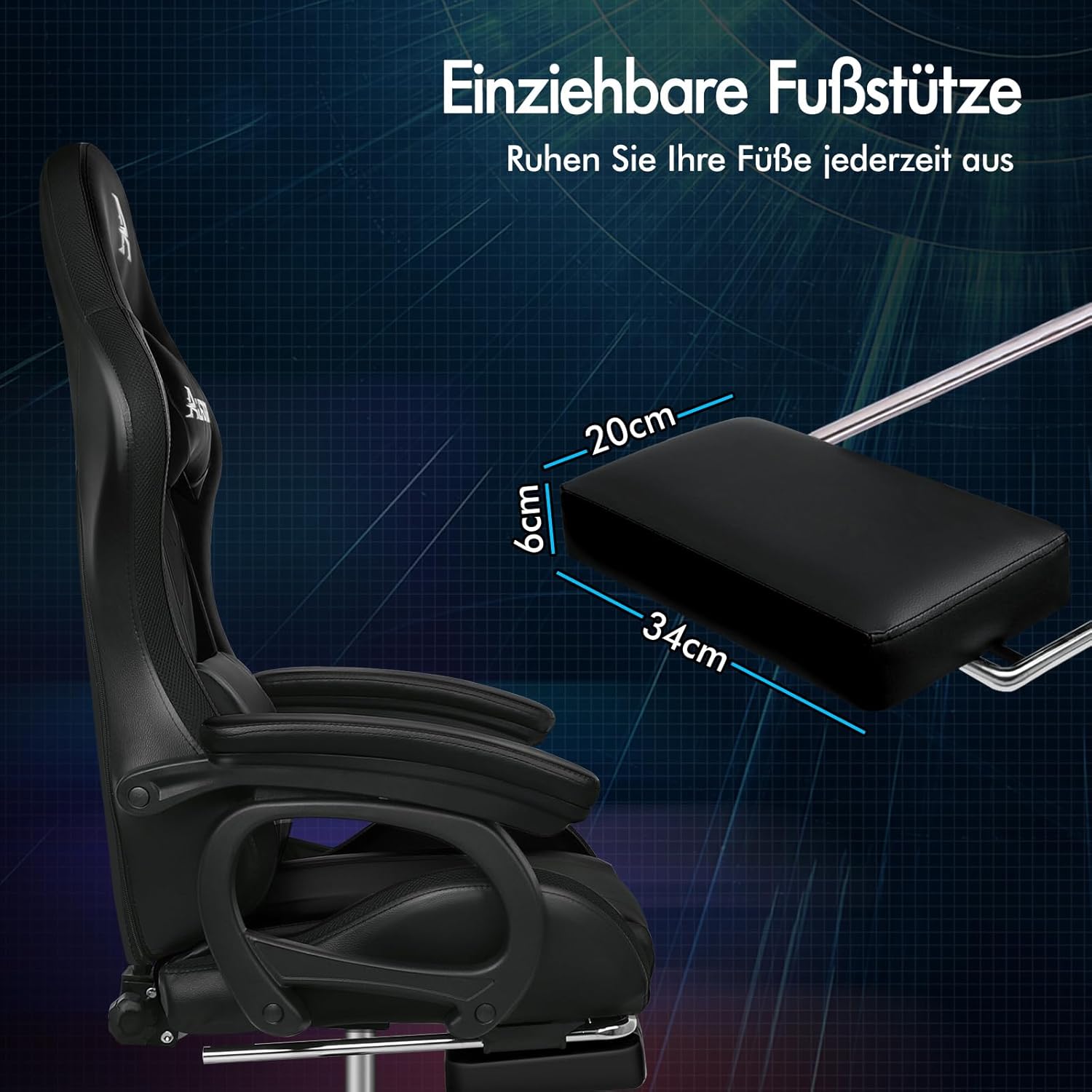 ALFORDSON Gaming Stuhl mit 8-Punkt Massage 12 Farben RGB LED-Licht, Bürostuhl Ergonomisch mit fußstützen, Kopfstütze Lendenkissen für Kinder Erwachsene, Schwarz