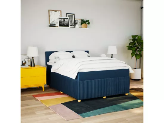 Sommier à lattes de lit avec matelas Bleu 160x200 cm Tissu