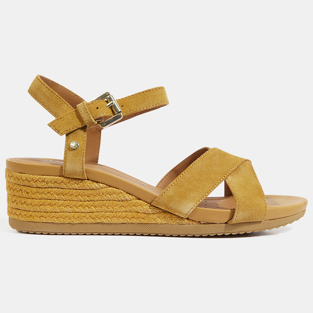 Geox Sandales en Velours de Cuir compensées Ischia jaune foncé - Talon 6.5 cm