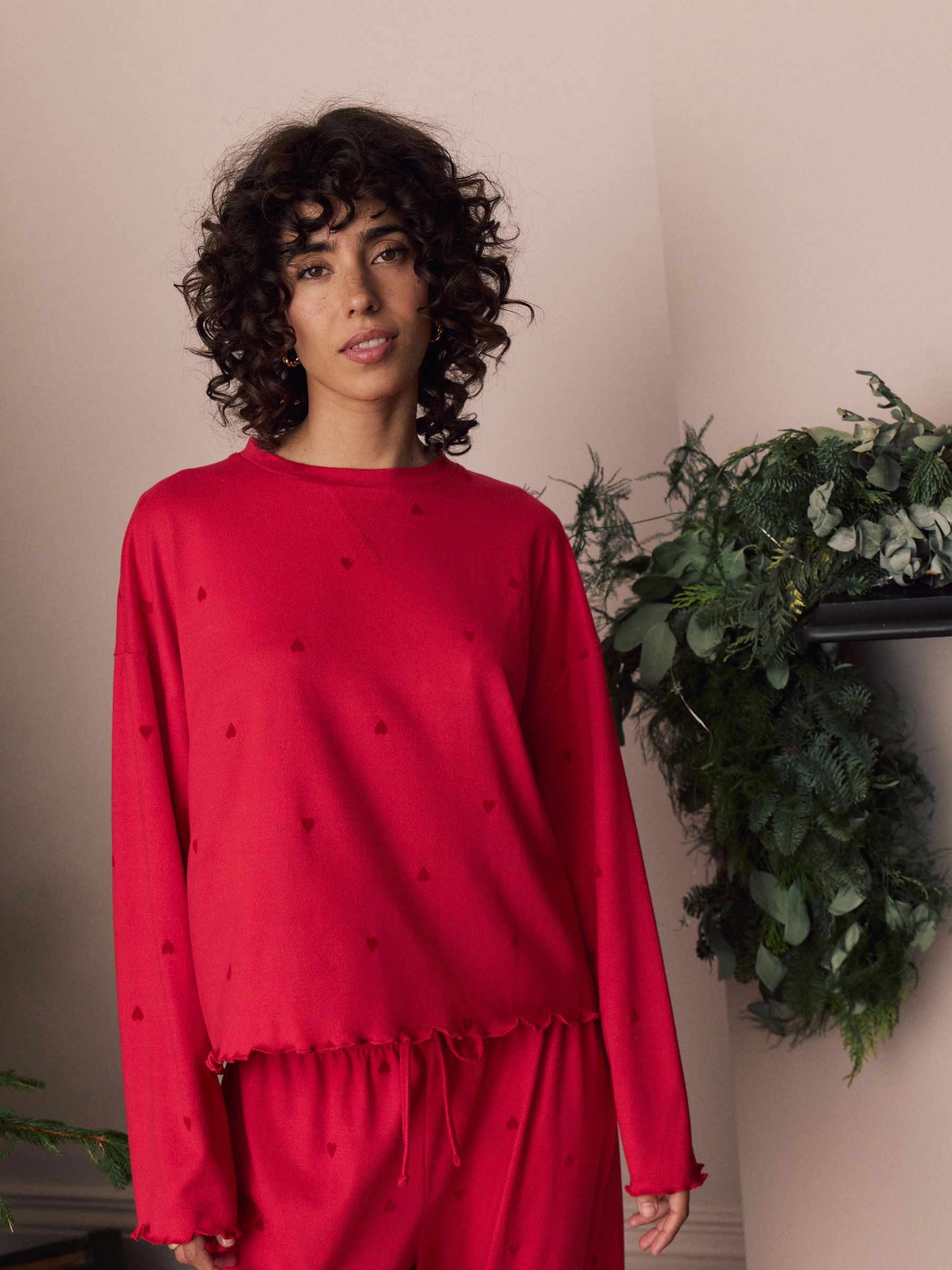 Rood met sterren - Zachte pyjama met lange mouwen