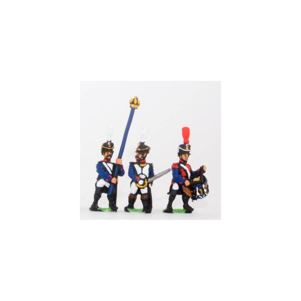 French: Command: Officer, Standard Bearer & Drummer in Shako, advancing