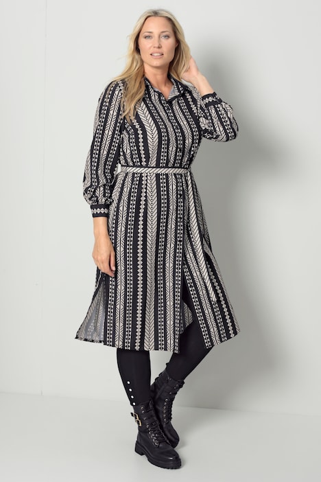 Midikleid, Straight Fit, grafisches Muster, Langarm