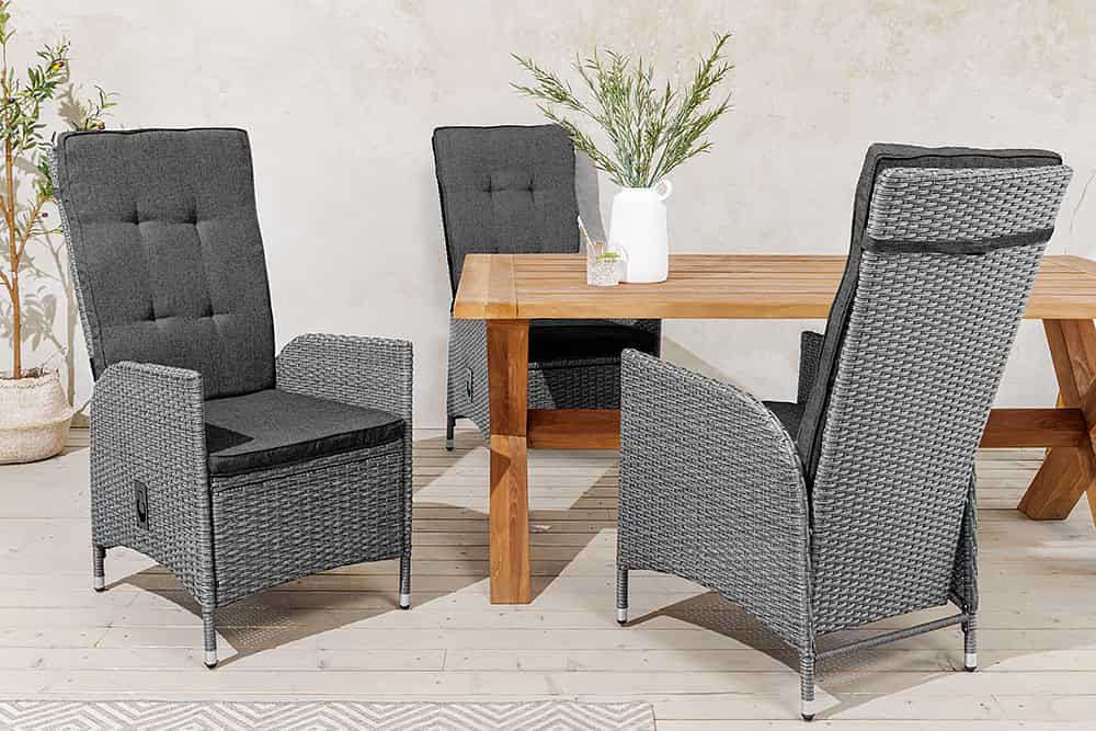 Outdoor Gartenstuhl SYLT grau Polyrattan Hochlehner mit Armlehne verstellbar wetterfest