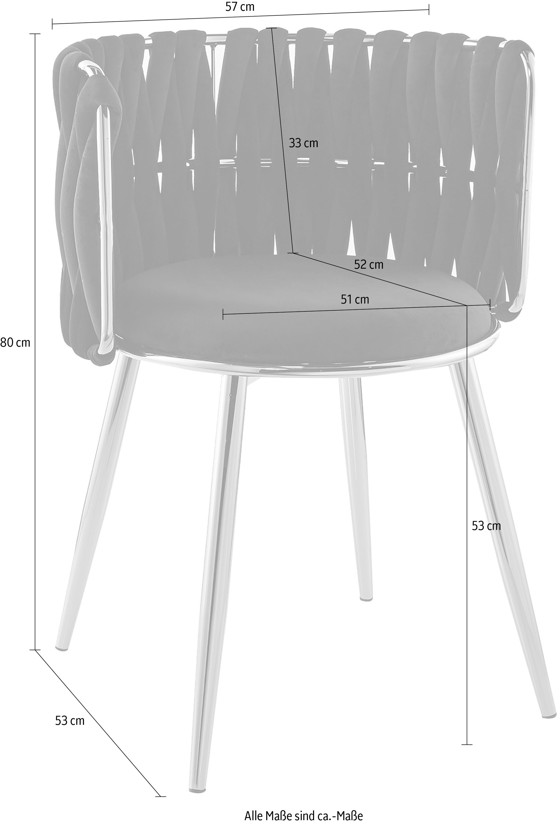Kayoom Polsterstuhl »Stuhl Melly 125 2er-Set,tolles Design der Rückenlehne, runde Sitzfläch« (Set) 2 Stk.ausgefallen geflochtene Rückenlehne, Samtbezug, goldene Beine